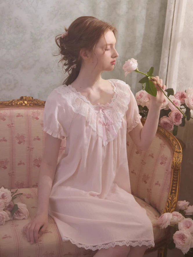 Romantic Lace-Trimmed Cotton Nightgown