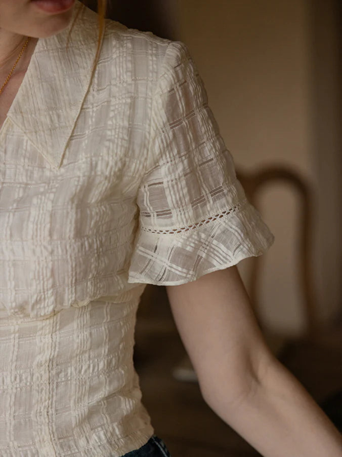 Vintage Textured Cotton Blouse & Skirt