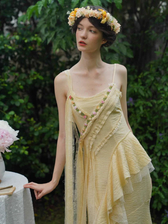 Golden Bloom Petal Drape Dress