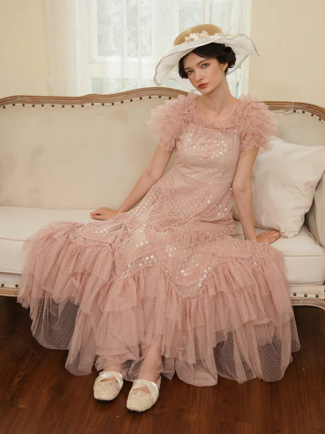 Blush Heart Ruffle Tulle Dress