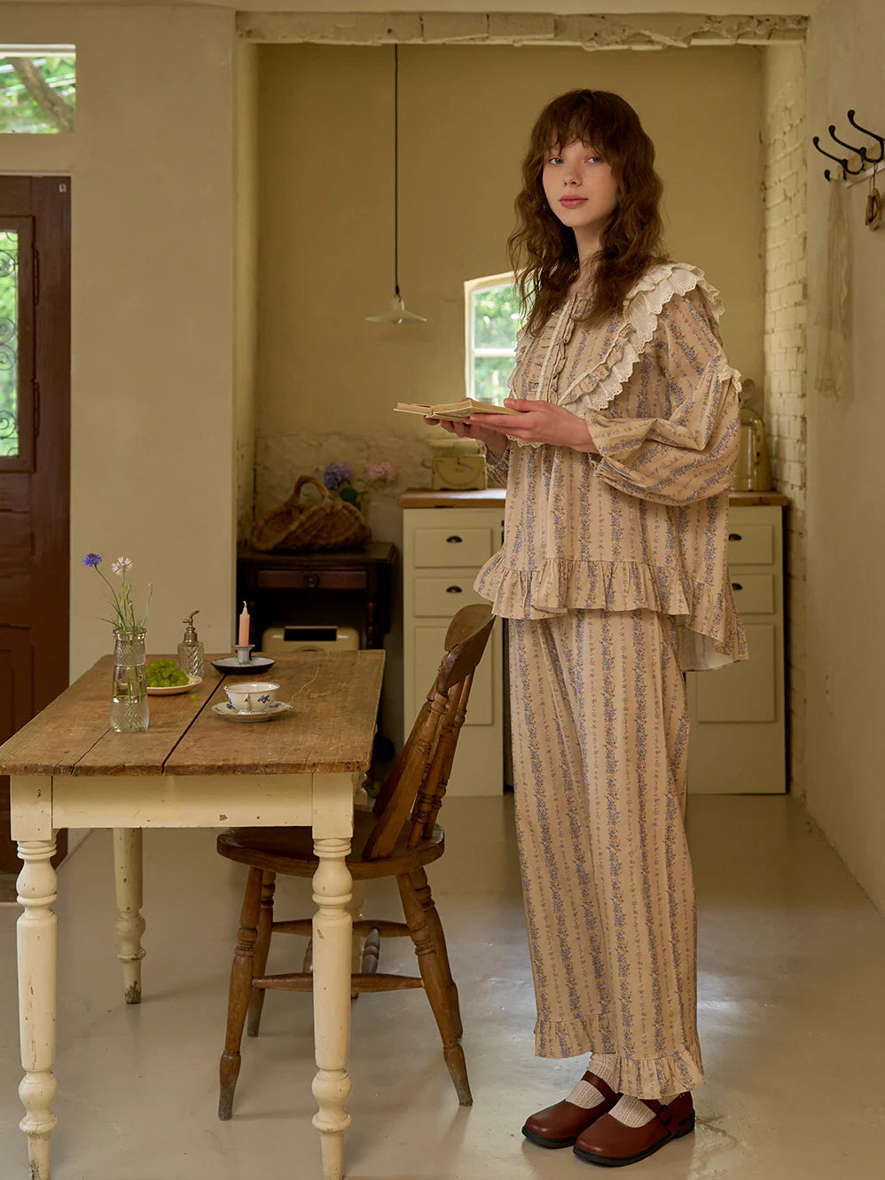 Vintage Ruffle Cotton Pajama Set