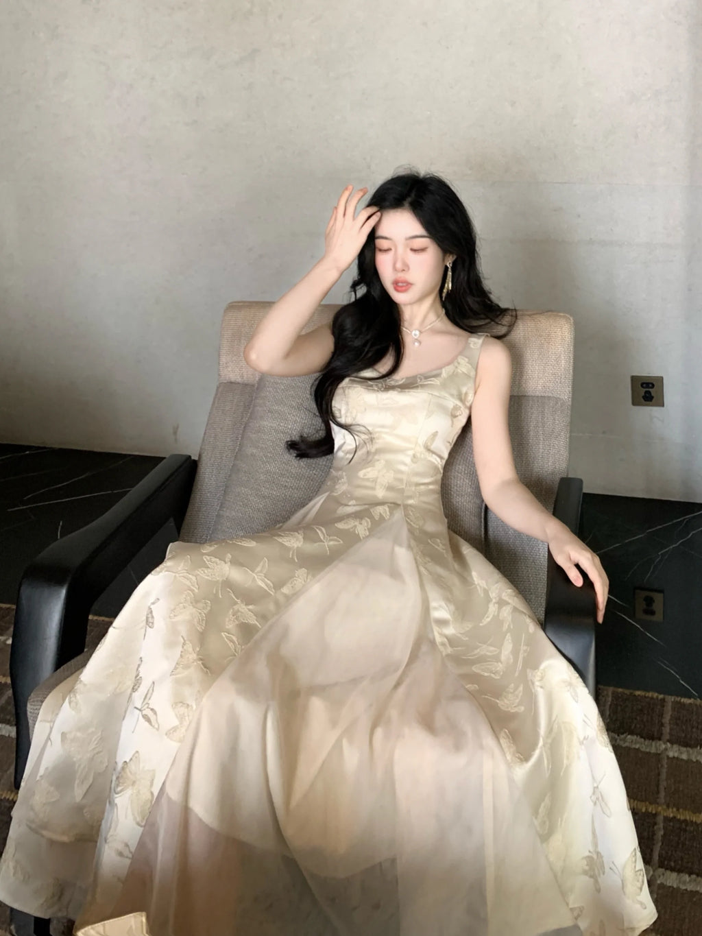 Ethereal Butterfly Embroidered Jacquard Dress