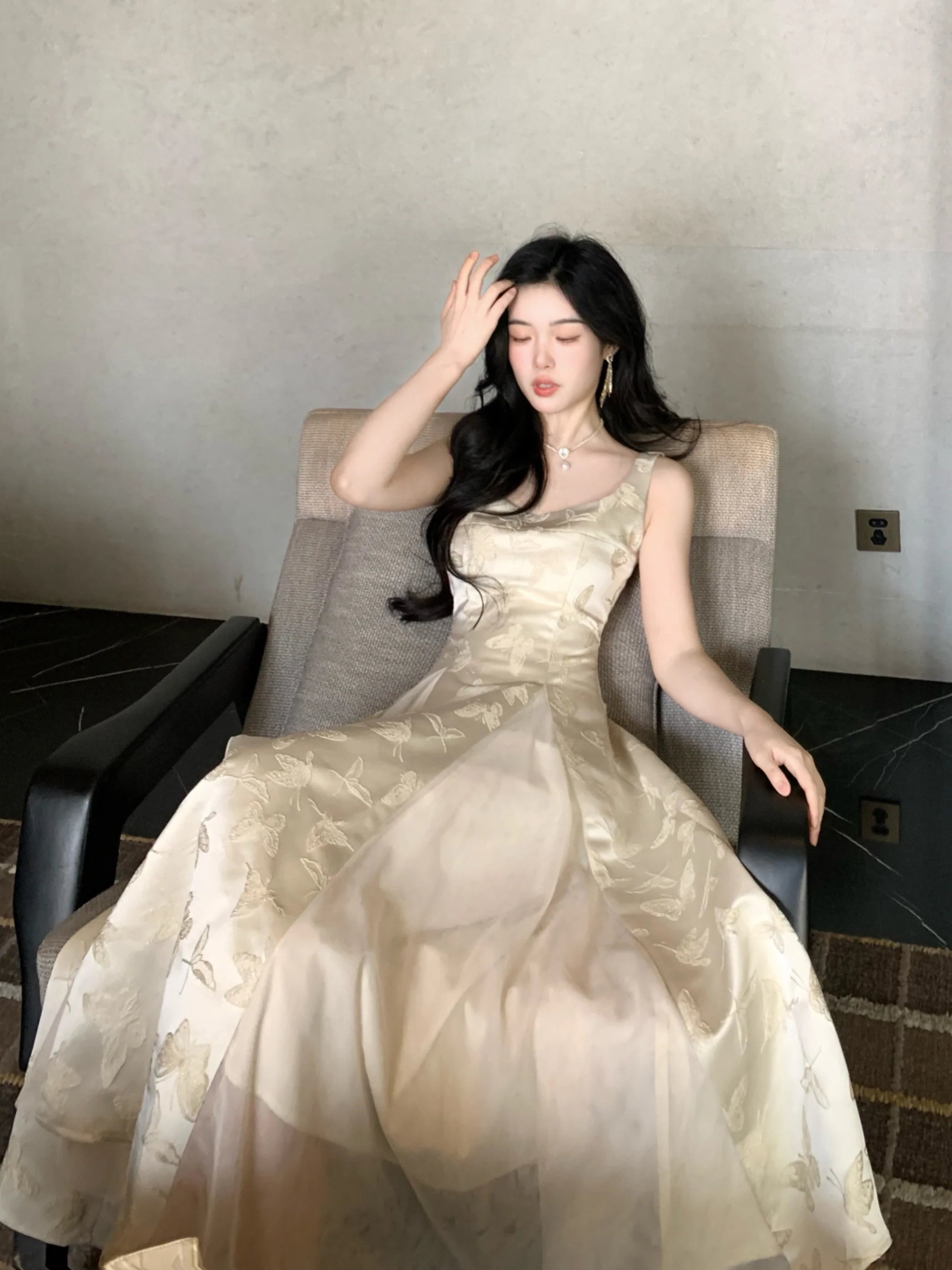 Ethereal Butterfly Embroidered Jacquard Dress