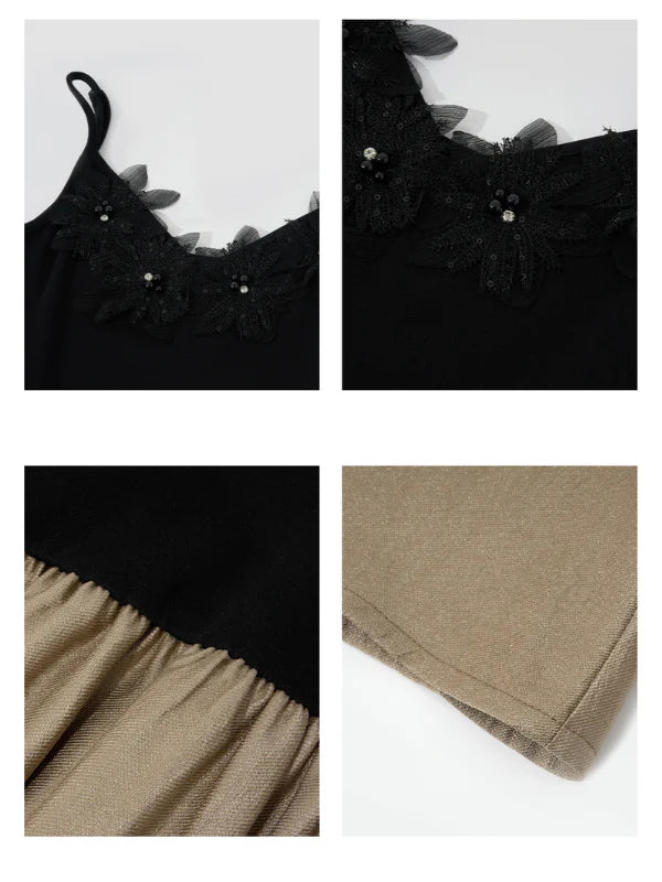 Black Blossom Bodice Two-Tone Dress