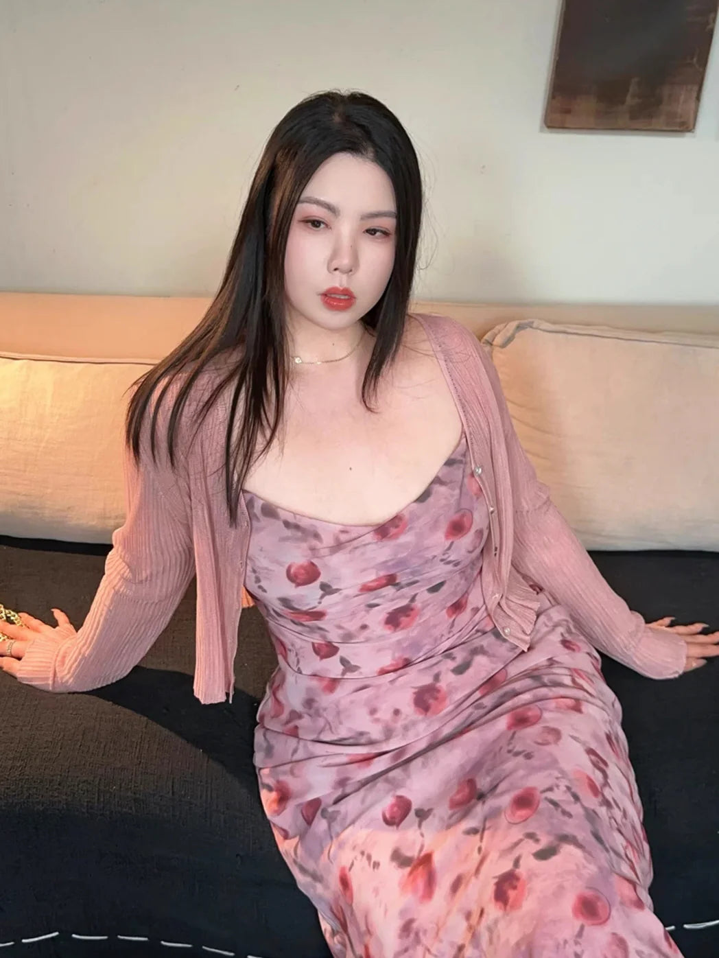 Plus Size Blush Cherry Blossom Slip Dress