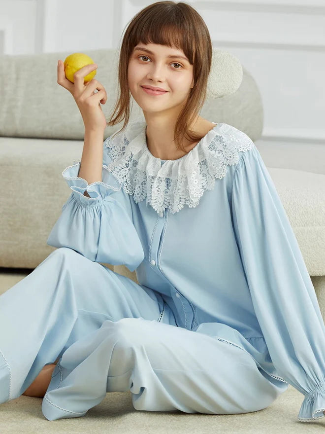 Vintage Lace Collar Cotton Loungewear