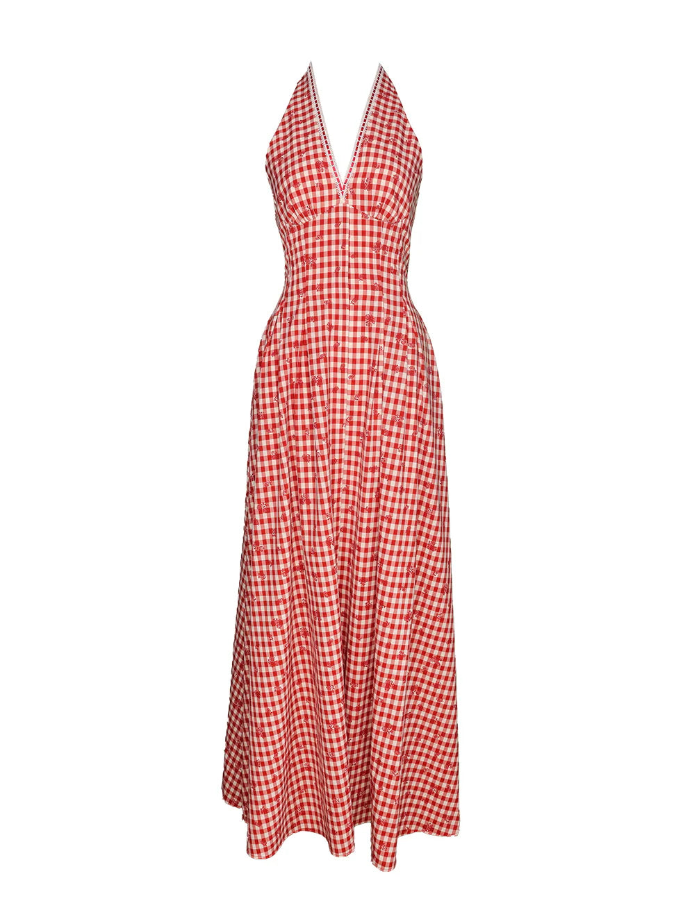 Romantic Gingham Red Check Halter Dress