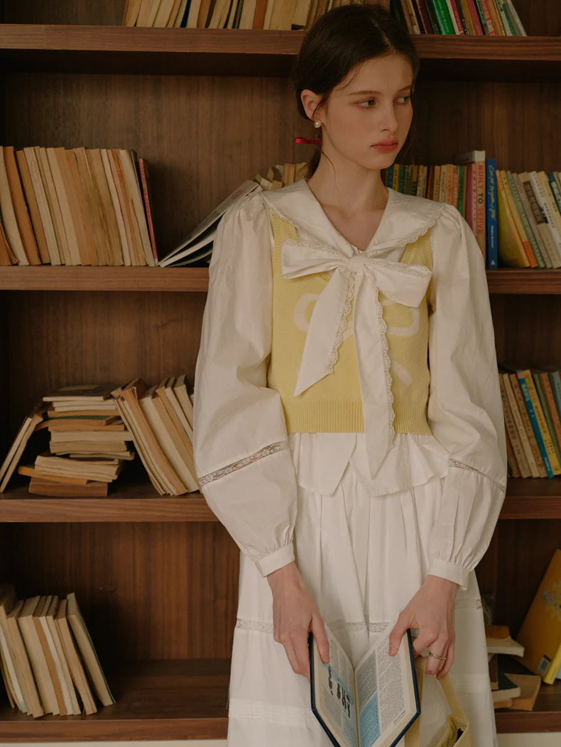 Victorian Bow-Tie Cotton Blouse