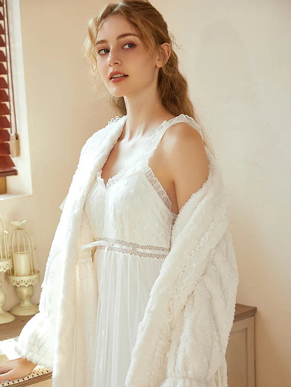 Cozy Bear Ears White Robe Set