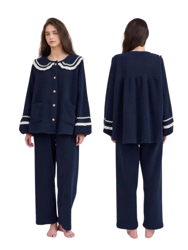Midnight Ruffle Fleece Pajama Set