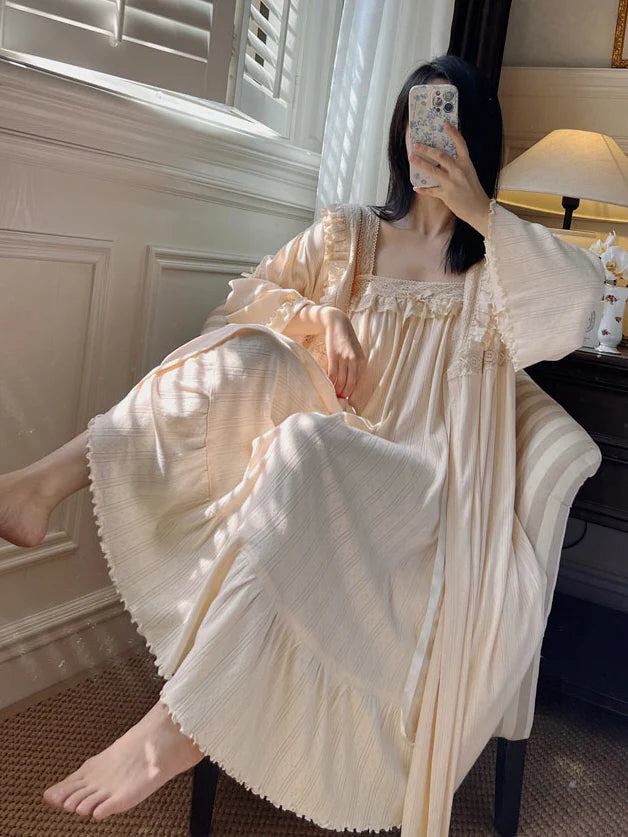 Vintage Lace Cotton Romantic Nightgown Set