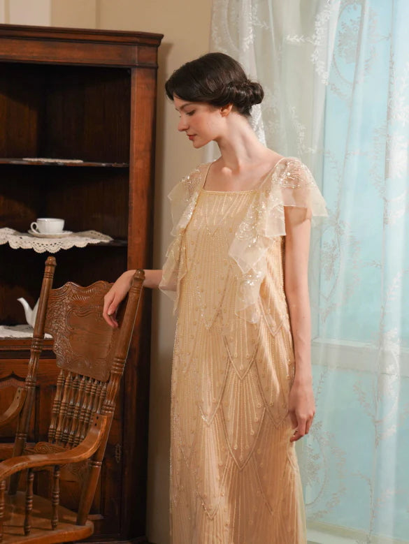 Golden Hour Sequin Mesh Slip Dress