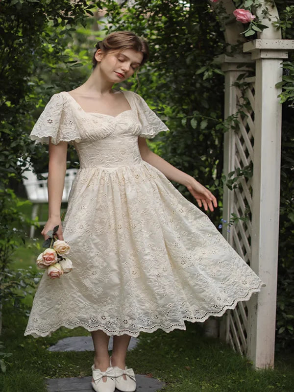 Ivory Garden Floral Embroidery Dress