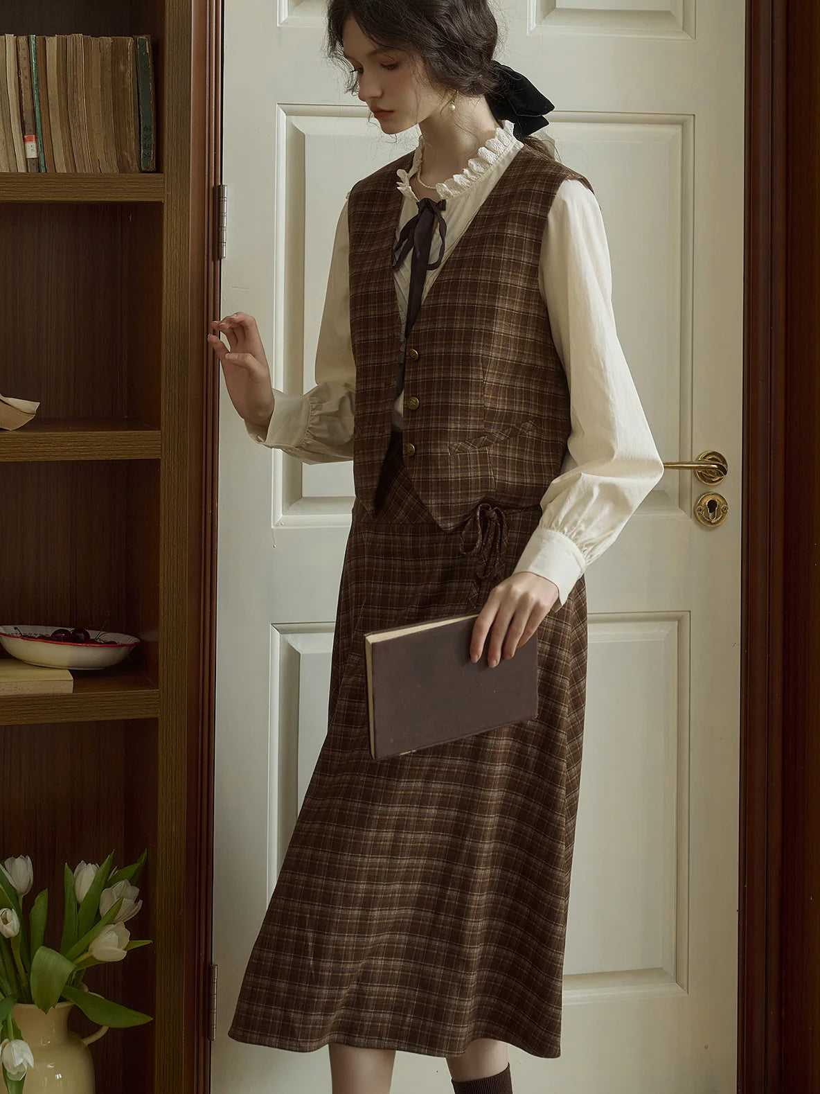 Brown Check Plaid Vintage Wrap Skirt