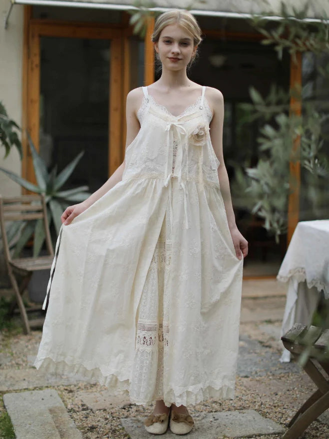 Cottage Bloom Embroidered Cotton Slip Dress