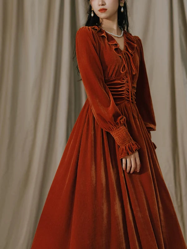 Velvet Elegance French Retro Dress