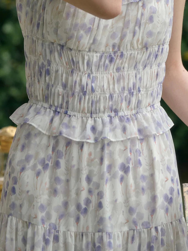 Wisteria Bloom Ruffle Smocked Floral Dress