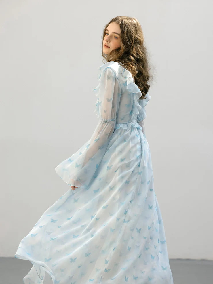 Whimsical Light Blue Butterfly Dream Dress