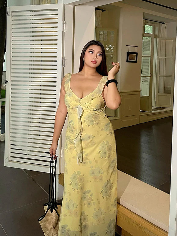 Lemon Blossom Tie-Front Floral Dress