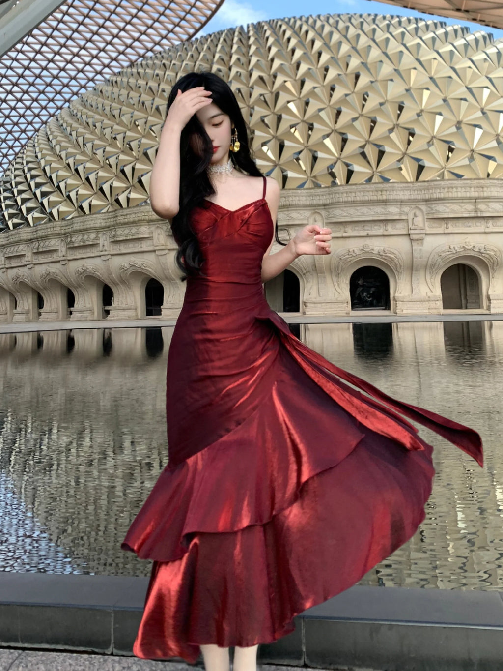 Crimson Elegance Mermaid Bow Dress