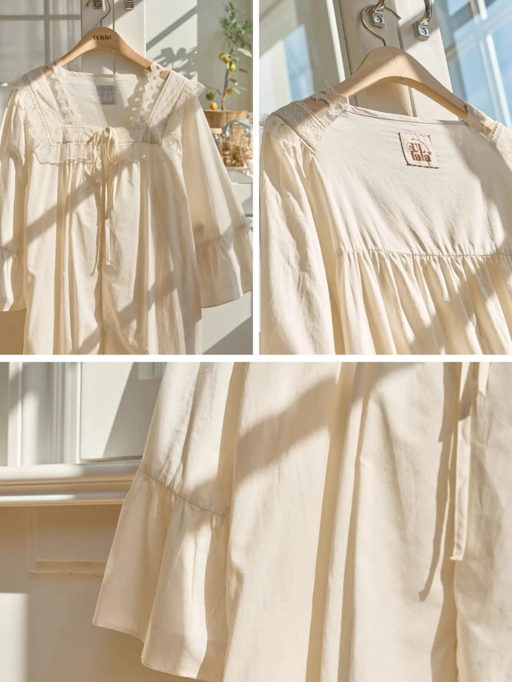 Lace Collar Cotton Lounge Gown