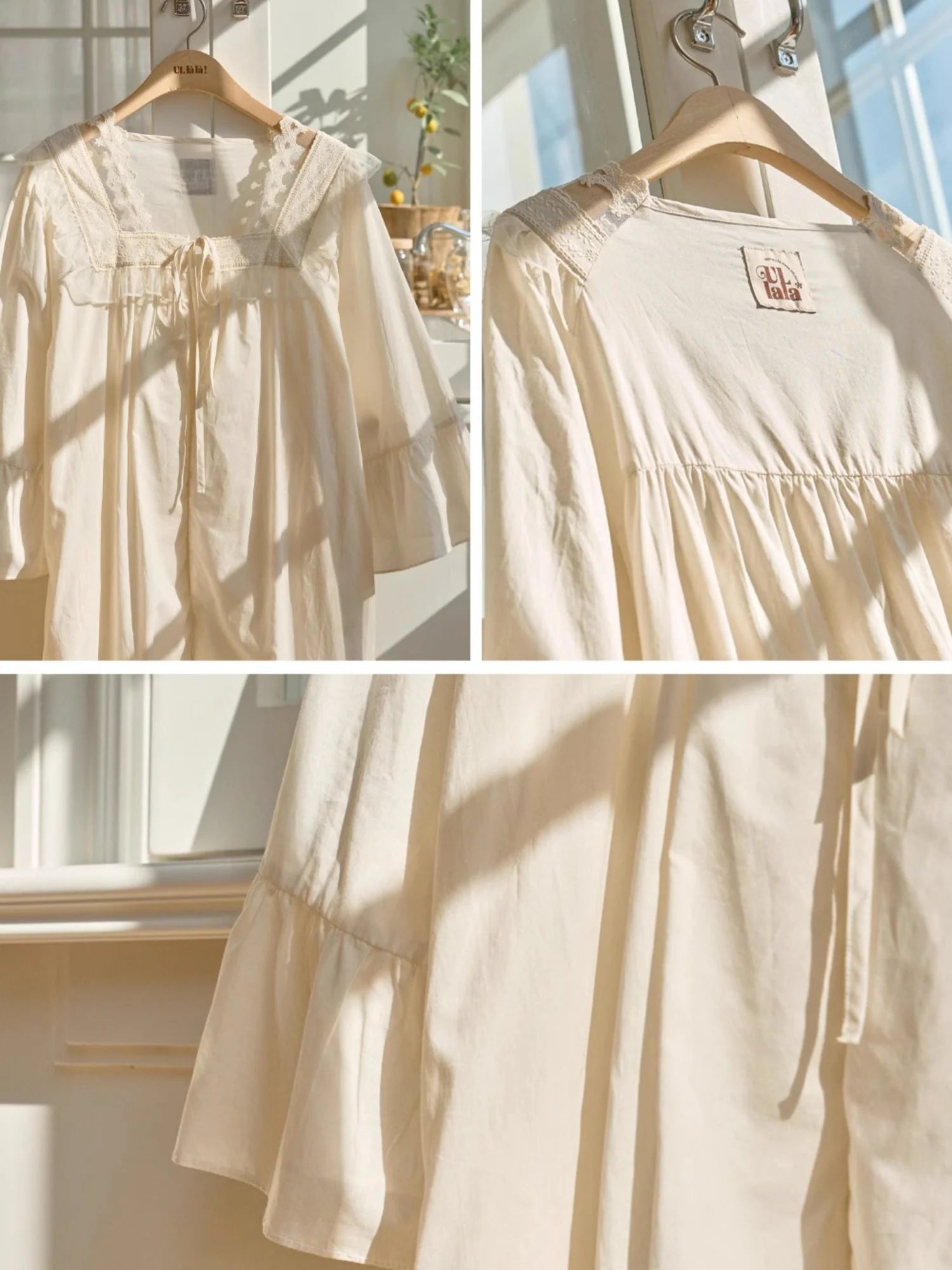 Lace Collar Cotton Lounge Gown