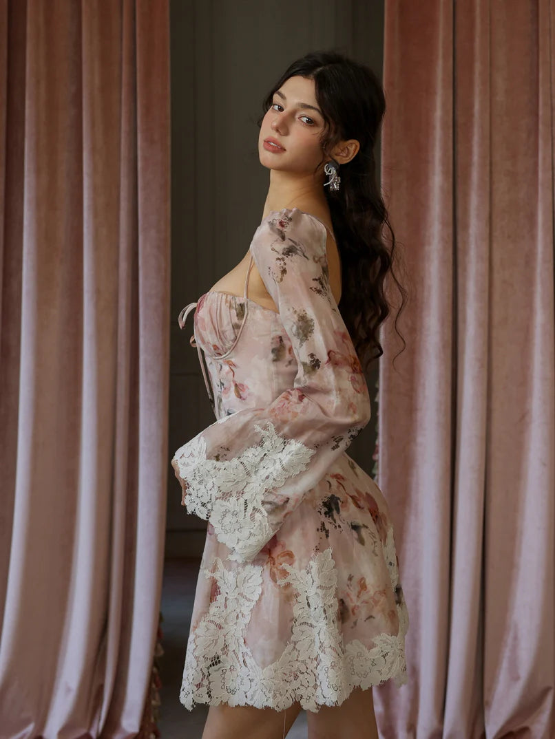 Blush Floral Lace-Trim Dress