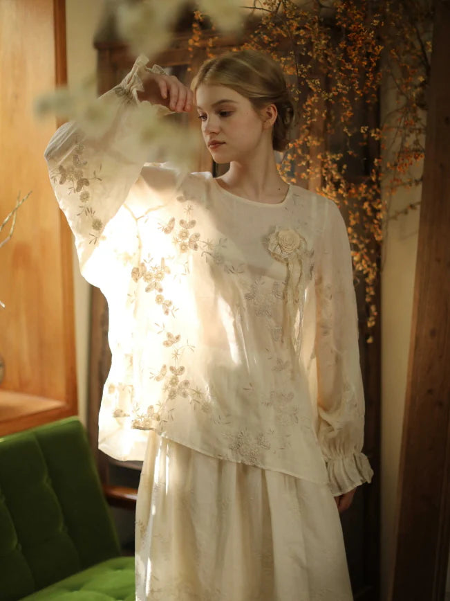 Moonlit Garden Embroidered Blouse