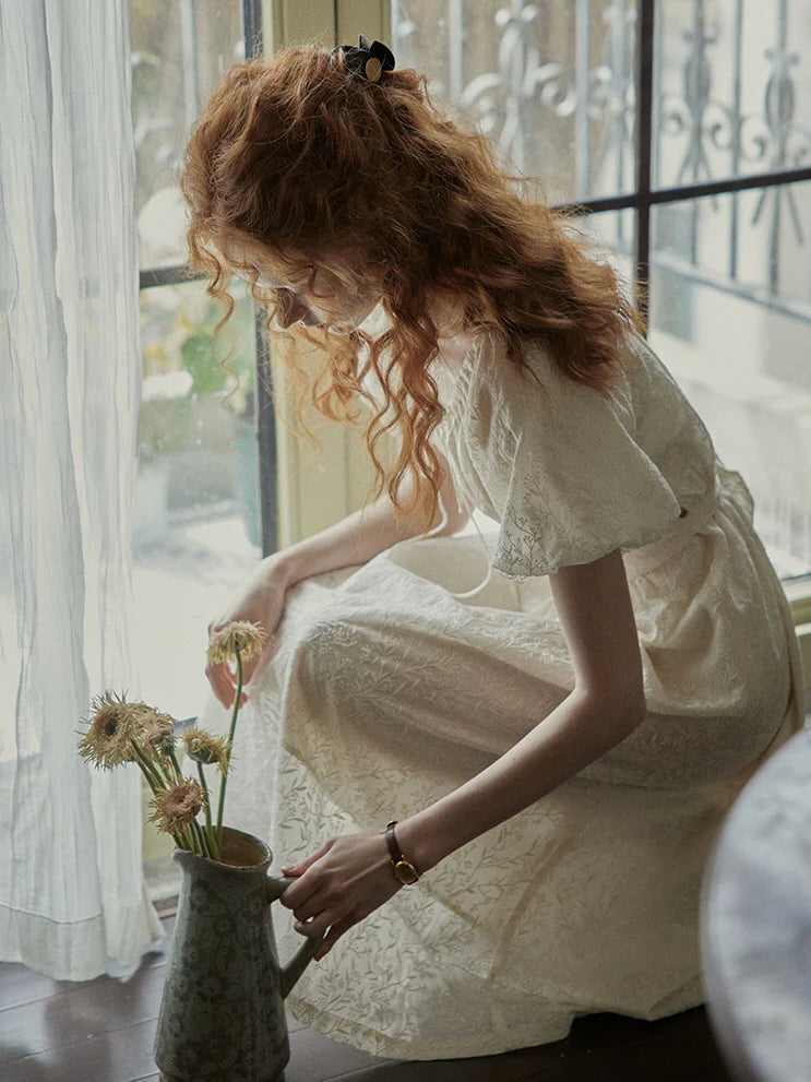 Enchanted Embroidered Puff Sleeve Dress