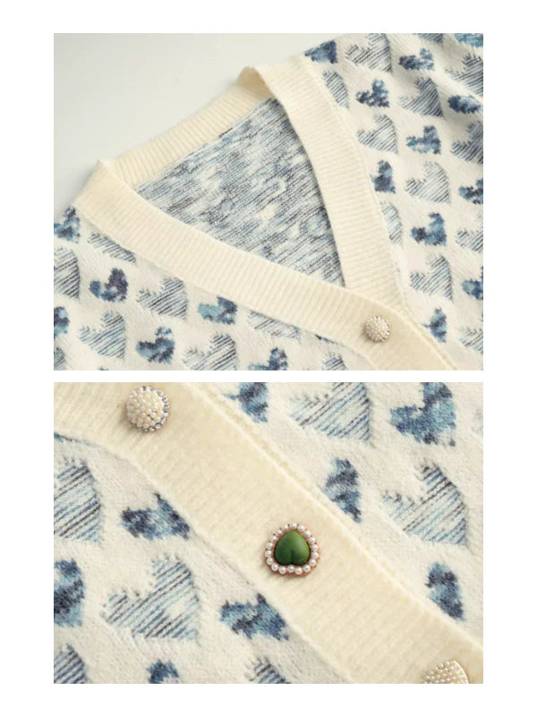 Vintage Blue Heart Knit Cardigan