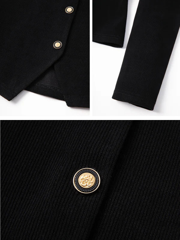 Elegant Black Square-Neck Knit Blazer