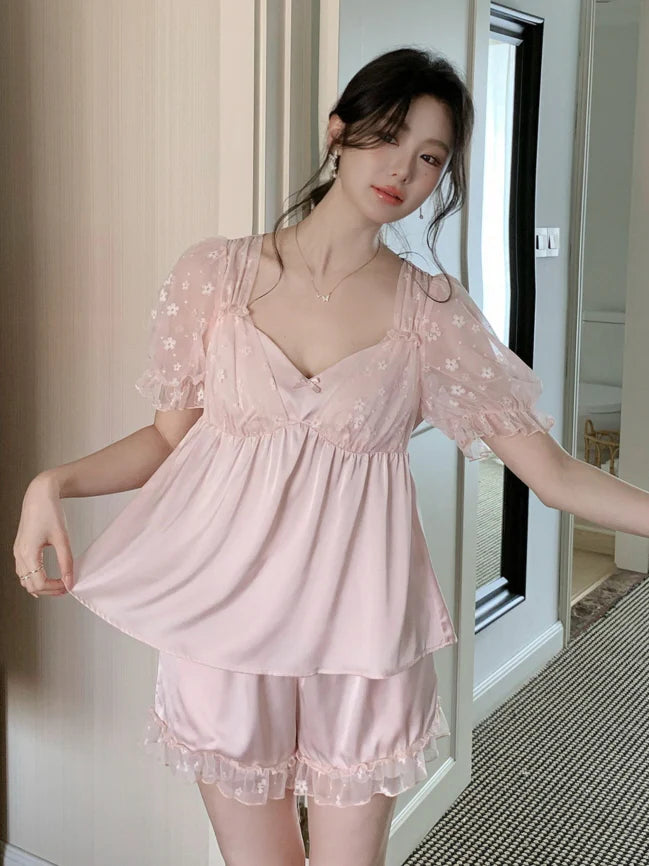 Blossom Puff Sleeve Coquette Pajama Set