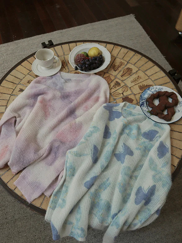 Soft Pastel Butterfly Knit Sweater