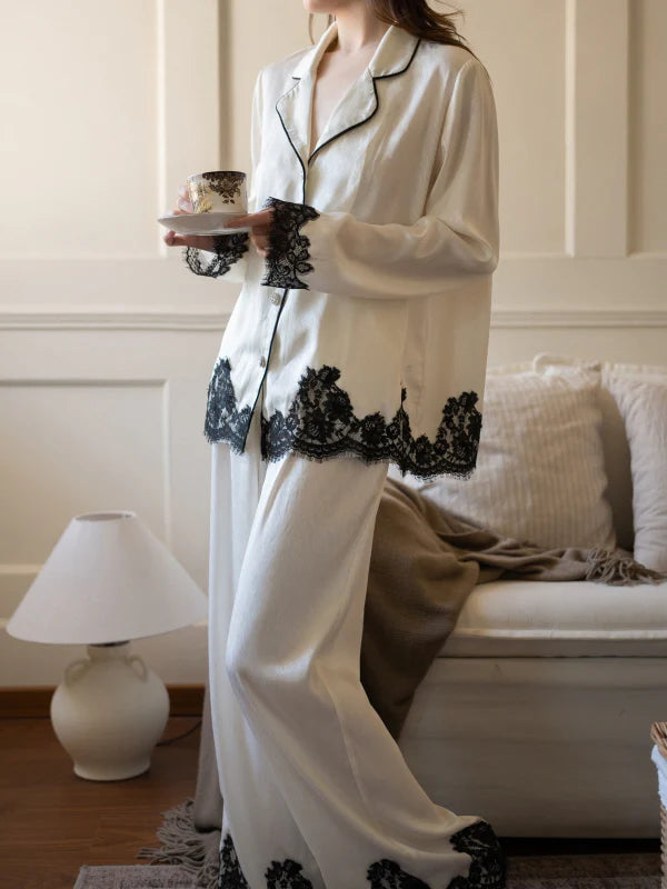 Ivory Muse Lace-Trim Pajama Set