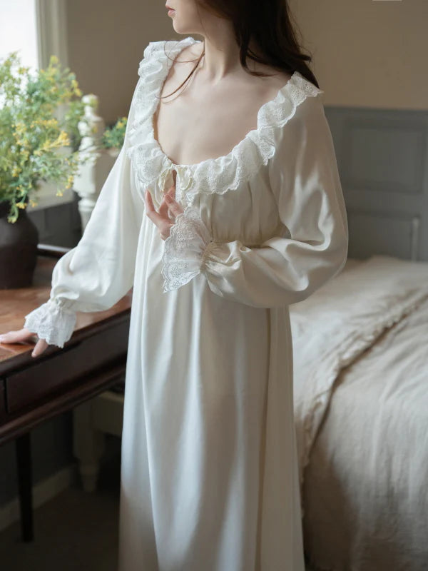 Lace Ruffle Morning Nightgown