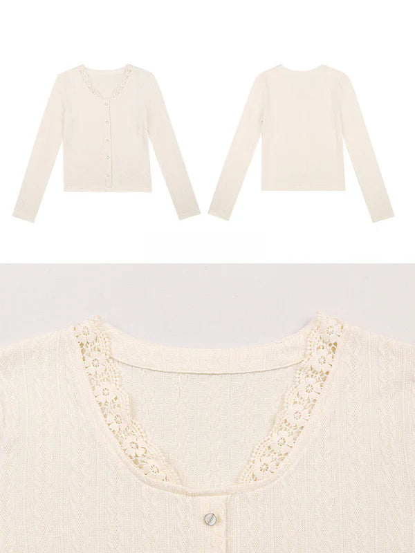 Lace-Trim Cozy Knit Cardigan