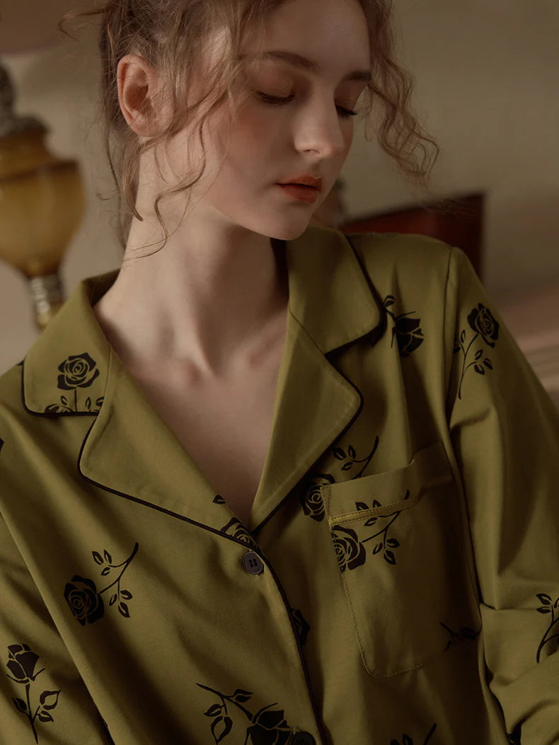 Vintage Rose Embroidered Pajama Set