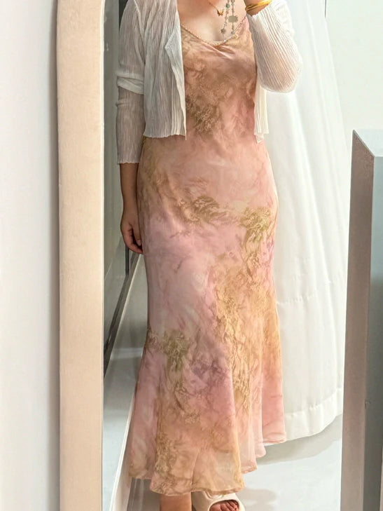 Plus Size Blush Watercolor Beaded Slip Dress