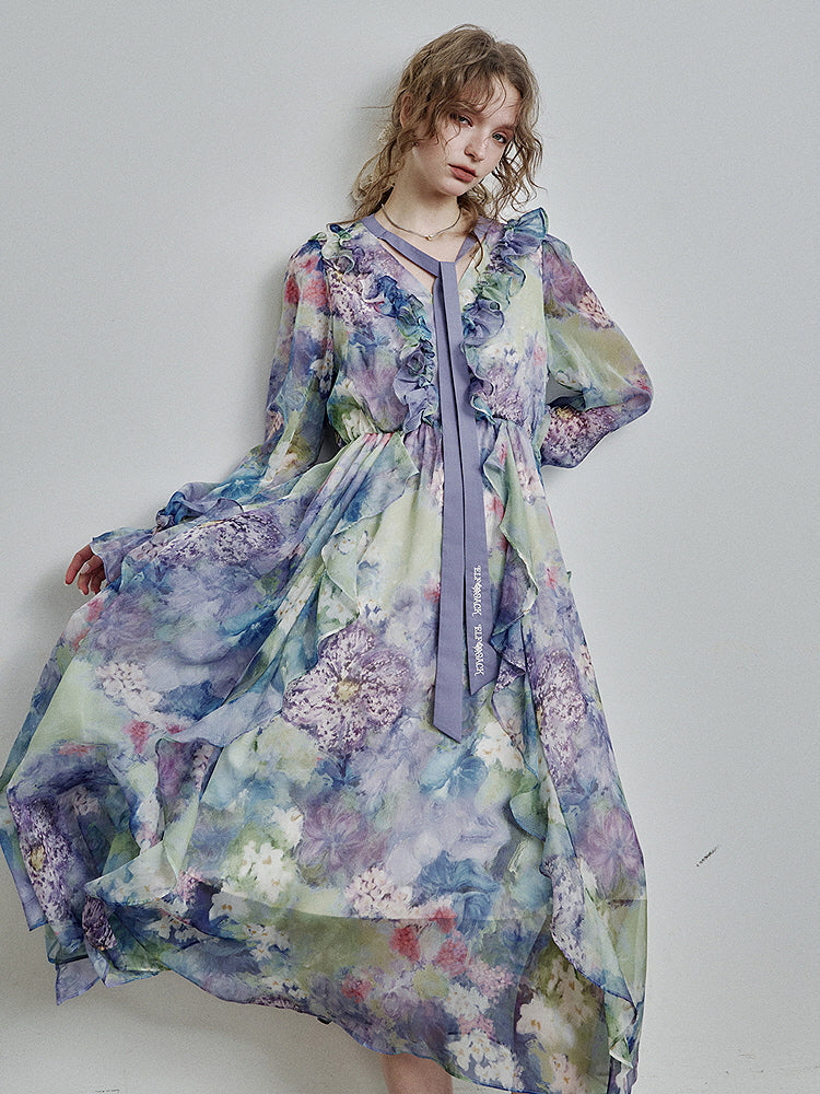 Ethereal Watercolor Ruffle Dress