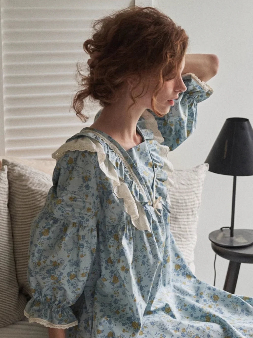 Blue Meadow Ruffle Lounge Gown