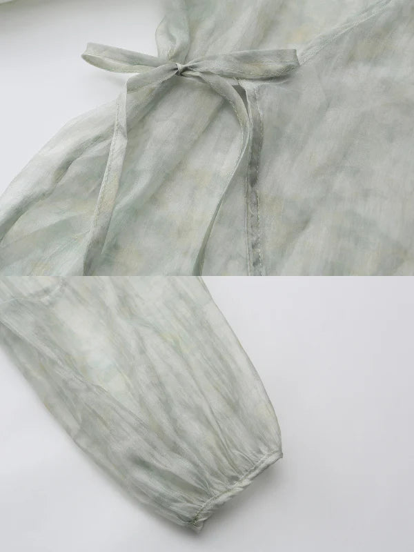 Pastel Green Floral Two-Piece Set – Sheer Cardigan & Tiered Dress