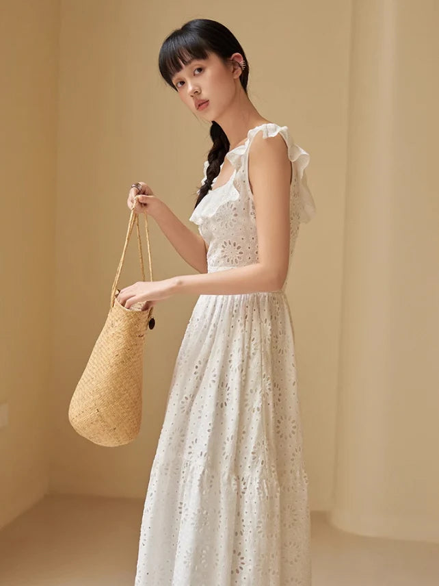 Romantic White Eyelet Lace Cotton Sundress