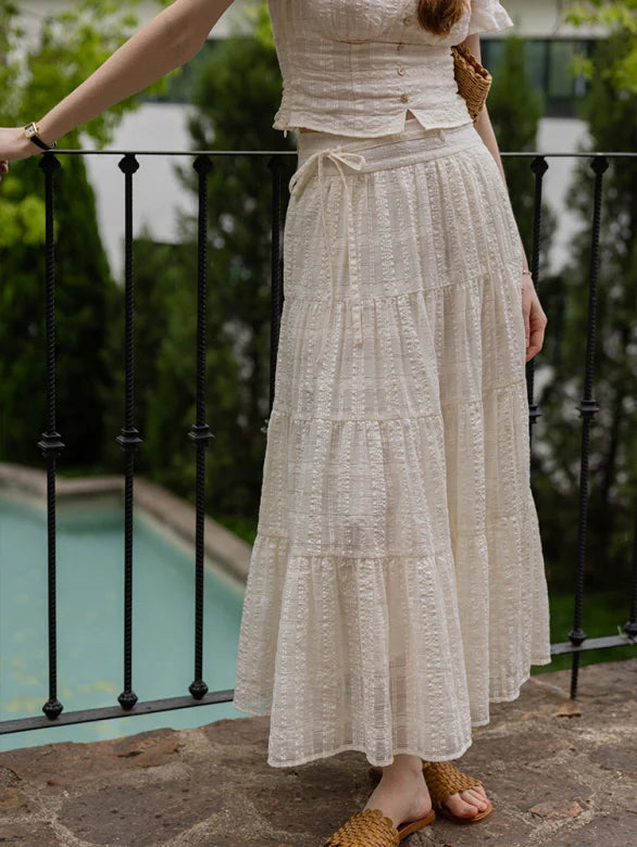 Vintage Textured Cotton Blouse & Skirt