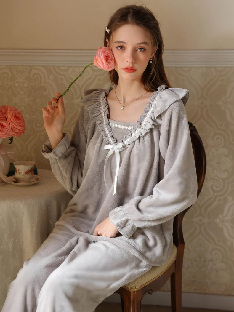 Velvet Ruffled Coquette Lounge Set