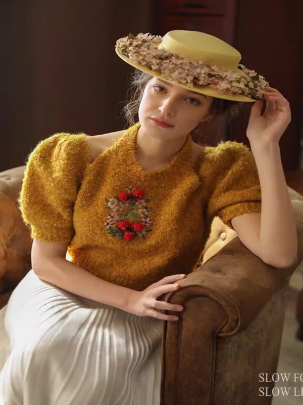 Hand-Embroidered Knit Top