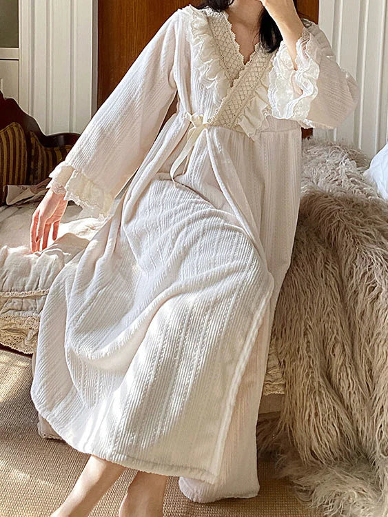 Dreamy Lace-Trim Velvet Nightgown