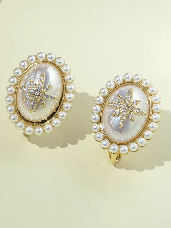 Elliptical Pearl Star Earrings