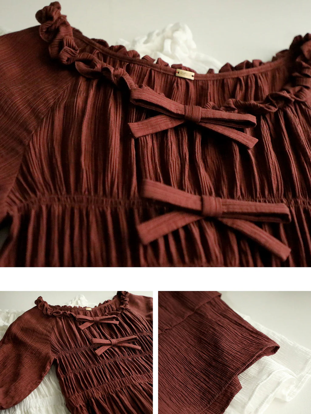 Vintage Cottage Ribbon Wine Red Dress