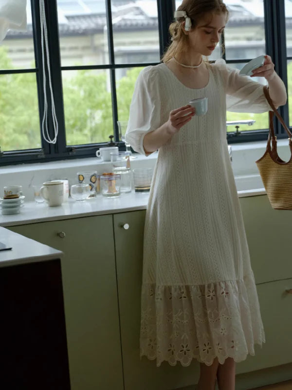 White Flower Lace Summer Dress