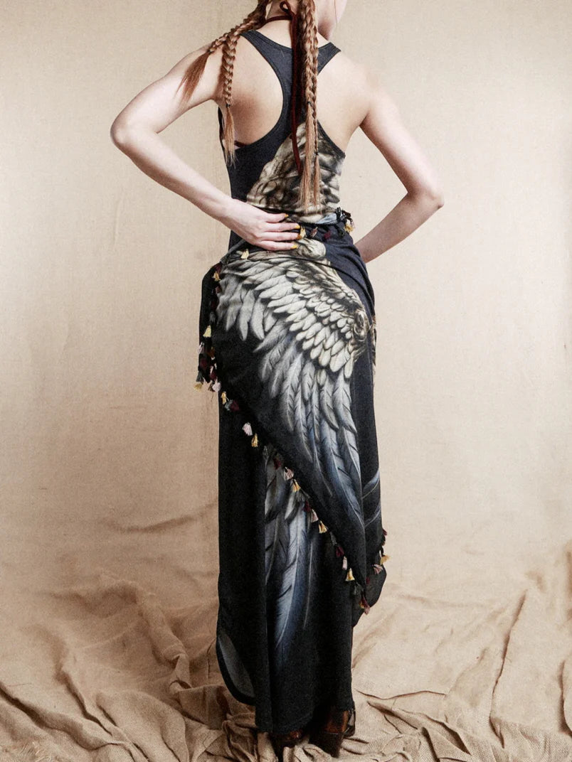 Celestial Wing Print Maxi Dress